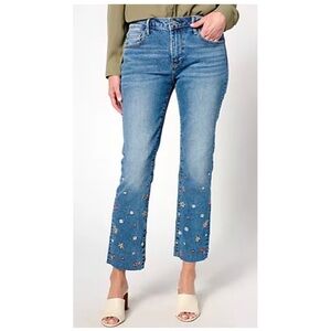 Driftwood Colette Floral Embroidered Crop Straight Leg Jeans in Prairie Size 2